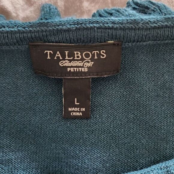 Talbots Petites teal blue light weight silk blend button front cardigan size LP - Picture 4 of 6